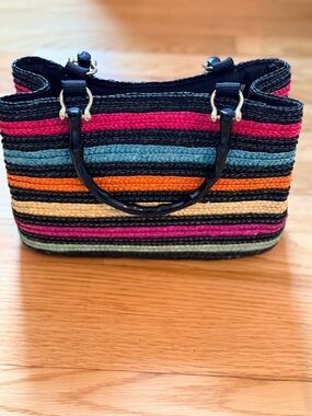 Colorful Woven Straw Tote Bag | Boho Coastal Preppy Summer Handbag
